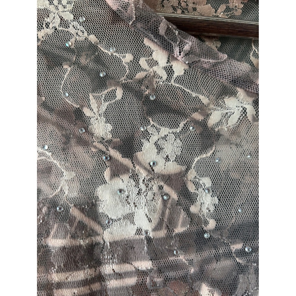 Sheer Floral Lace Mesh Top Rhinestone Print Ruched Y2K Grunge Camo Whimsigoth - Picture 5 of 10